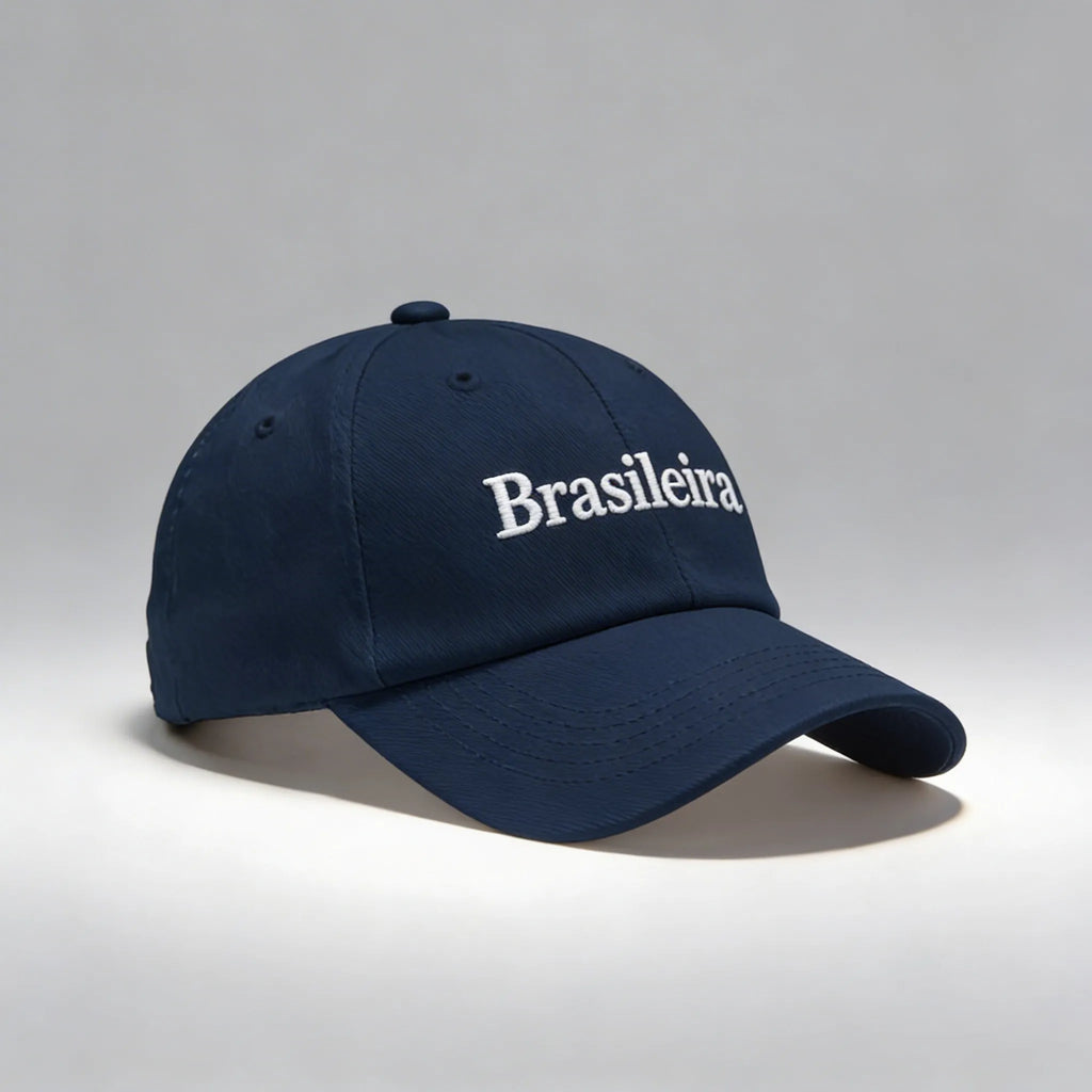 Boné brasil feminino bordado aba curva azul marinho ajustável — VAI DAR BRASIL Copa 2026 torcedora