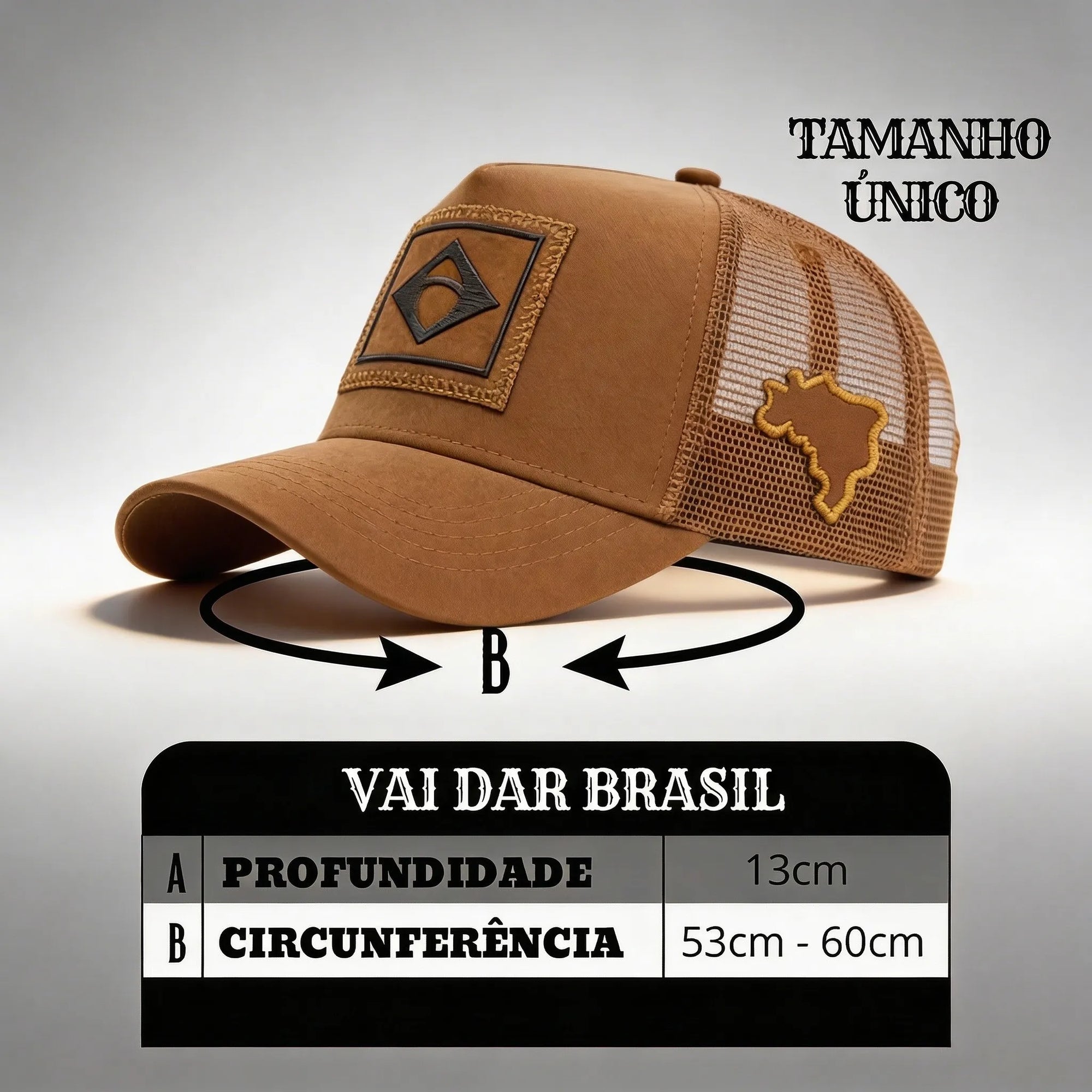Boné Trucker Brasil Bandeira Camurça Aba Curva Masculino | VAI DAR BRASIL
