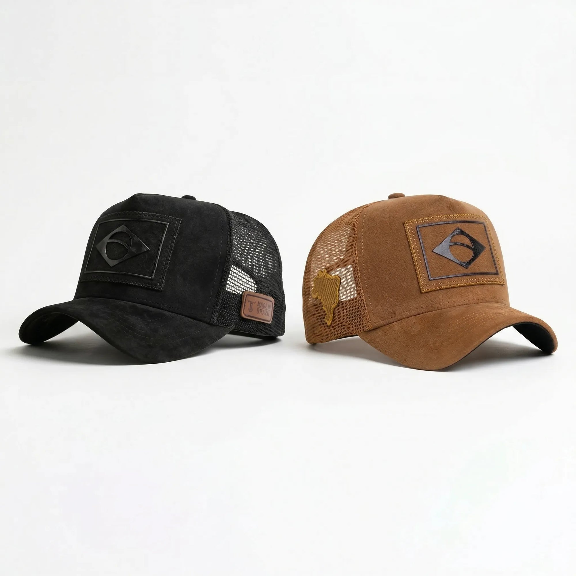 Boné Trucker Brasil Bandeira Camurça Aba Curva Masculino | VAI DAR BRASIL