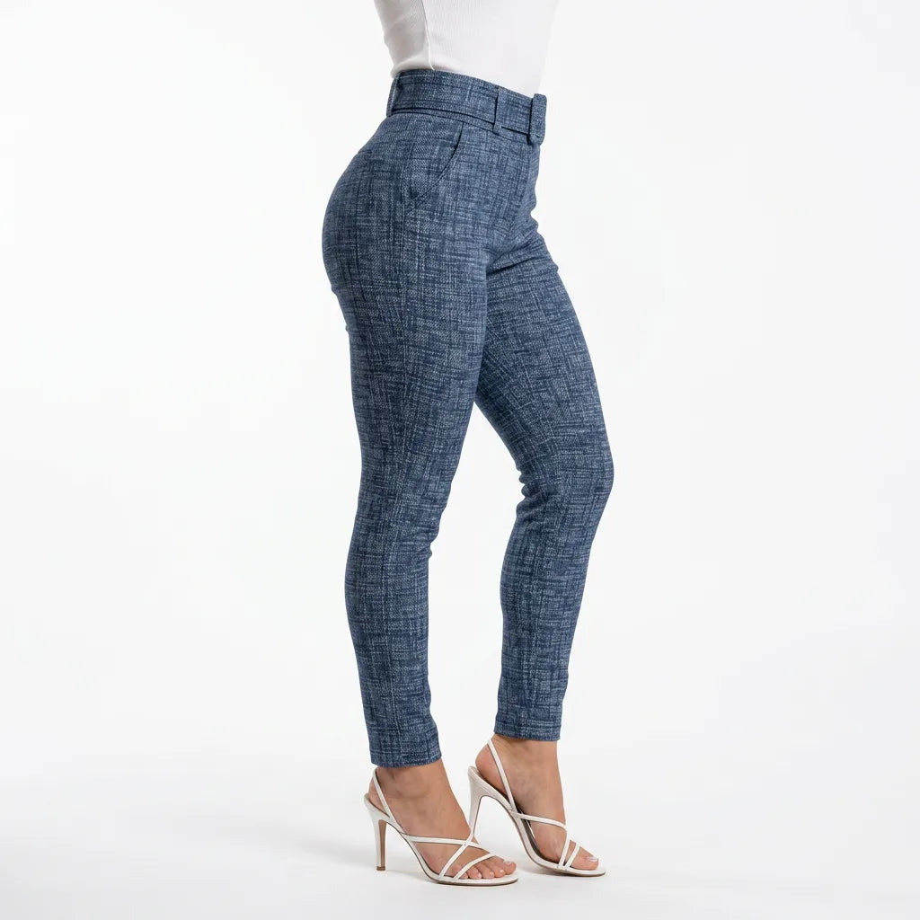 Calça Legging Feminina Jacquard Mesclada Cinto Fixo Elastano