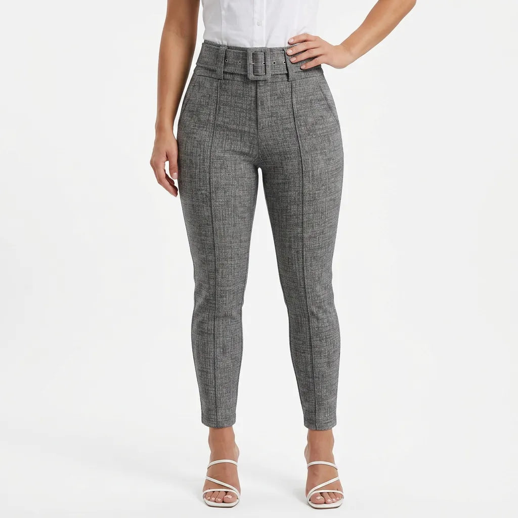 Calça Legging Feminina Jacquard Mesclada Cinto Fixo Elastano