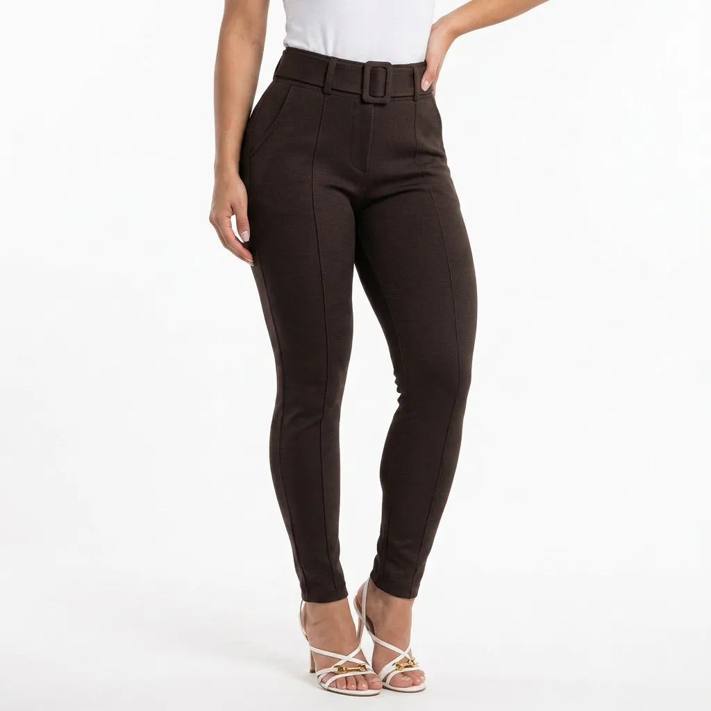 Calça Legging Feminina Jacquard Mesclada Cinto Fixo Elastano
