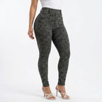 Calça Legging Feminina Jacquard Mesclada Cinto Fixo Elastano