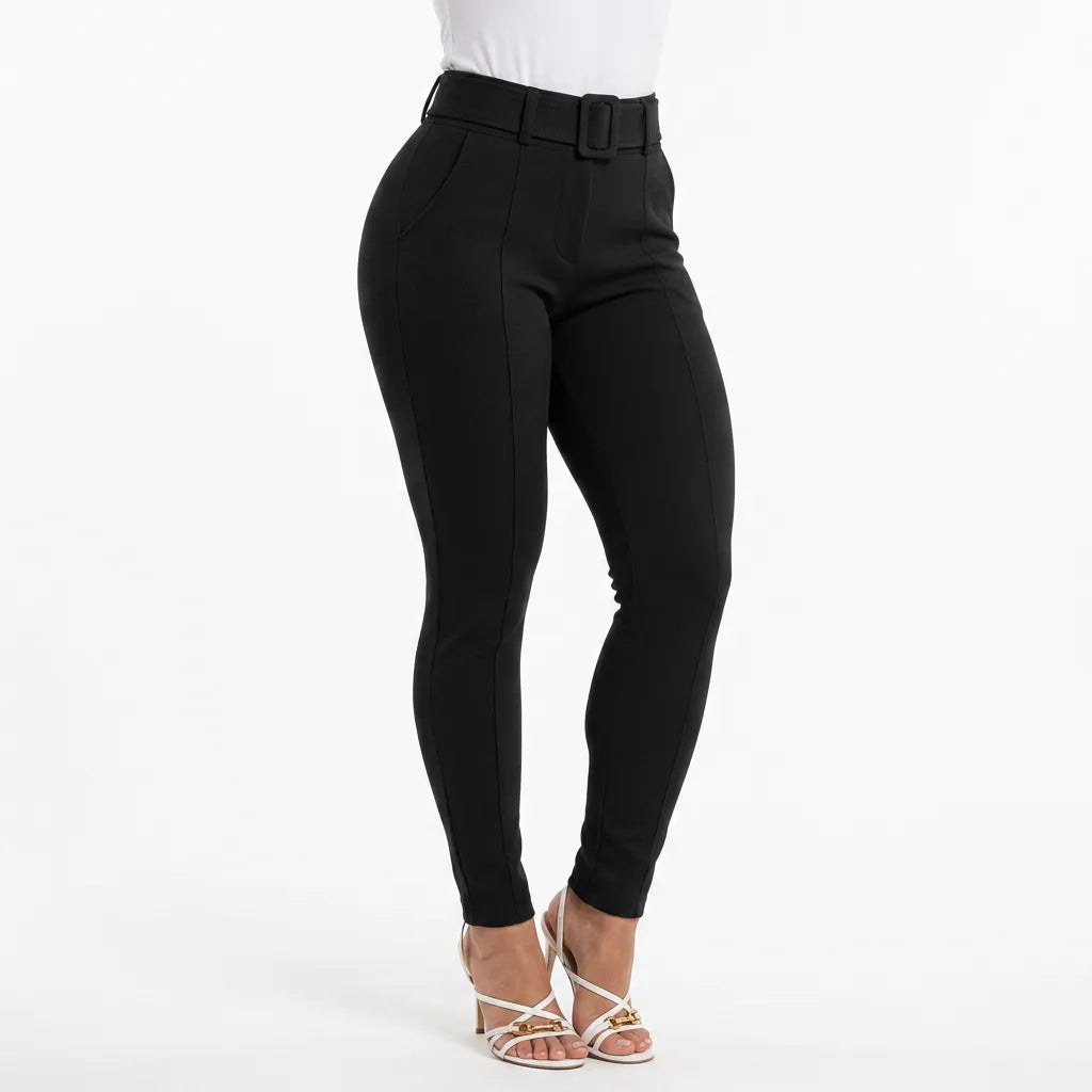 Calça Legging Feminina Jacquard Mesclada Cinto Fixo Elastano