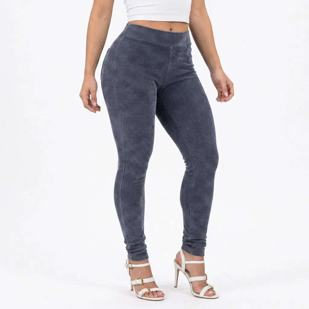 Calça Legging Feminina Veludo Cotelê Cintura Alta com Bolso