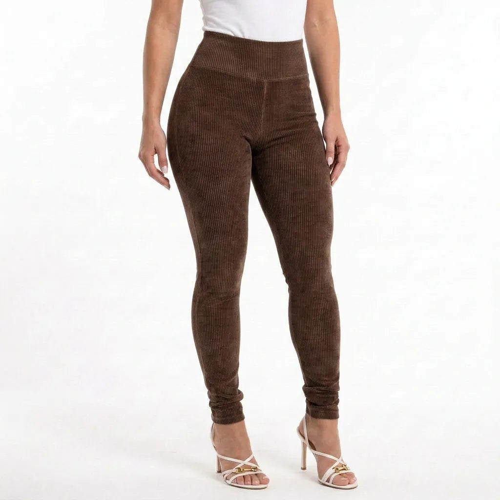 Calça Legging Feminina Veludo Cotelê Cintura Alta com Bolso