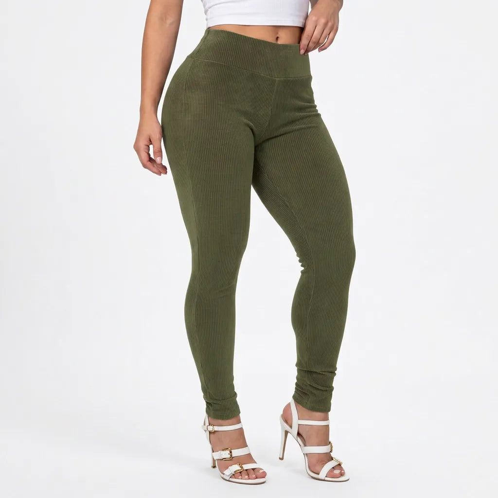 Calça Legging Feminina Veludo Cotelê Cintura Alta com Bolso