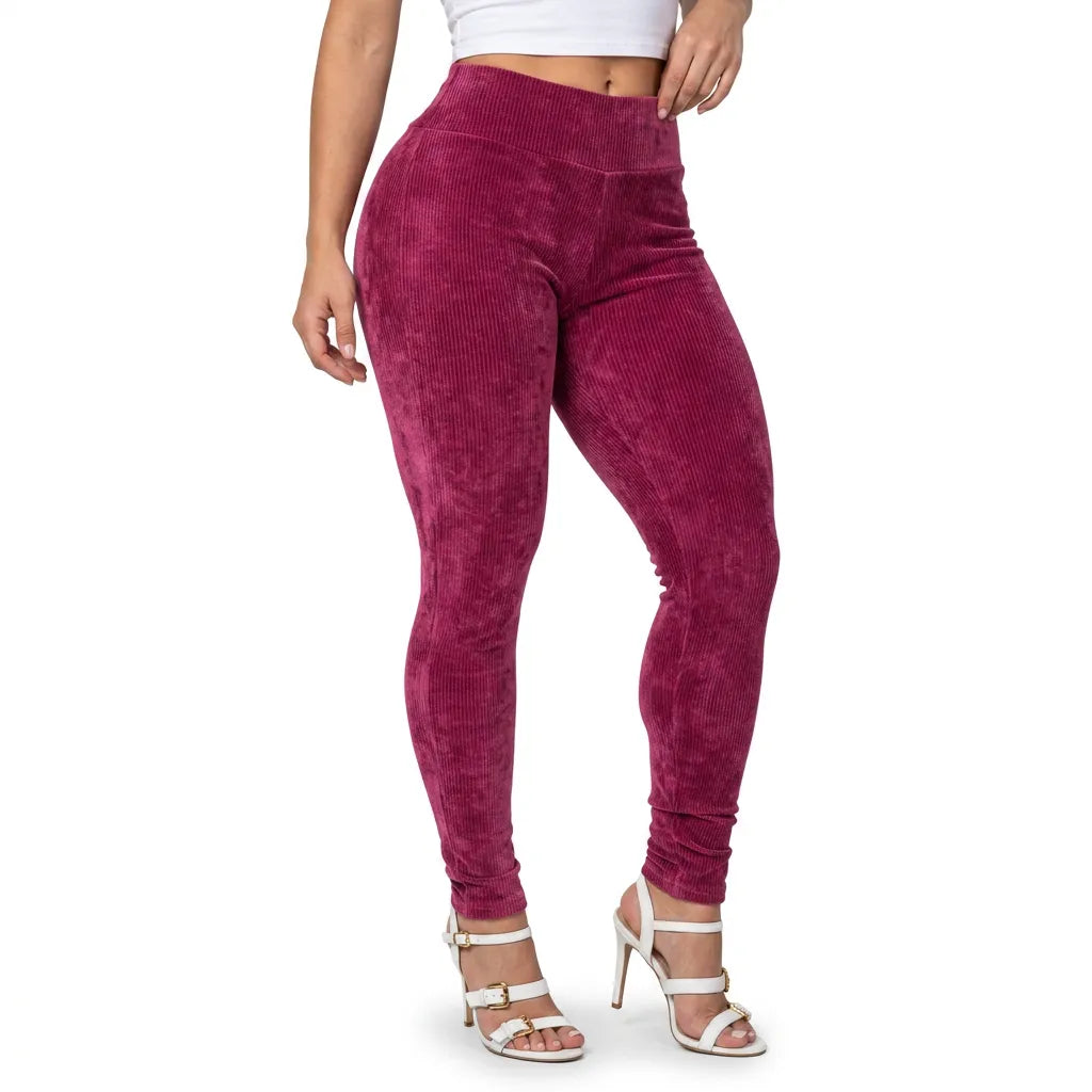Calça Legging Feminina Veludo Cotelê Cintura Alta com Bolso