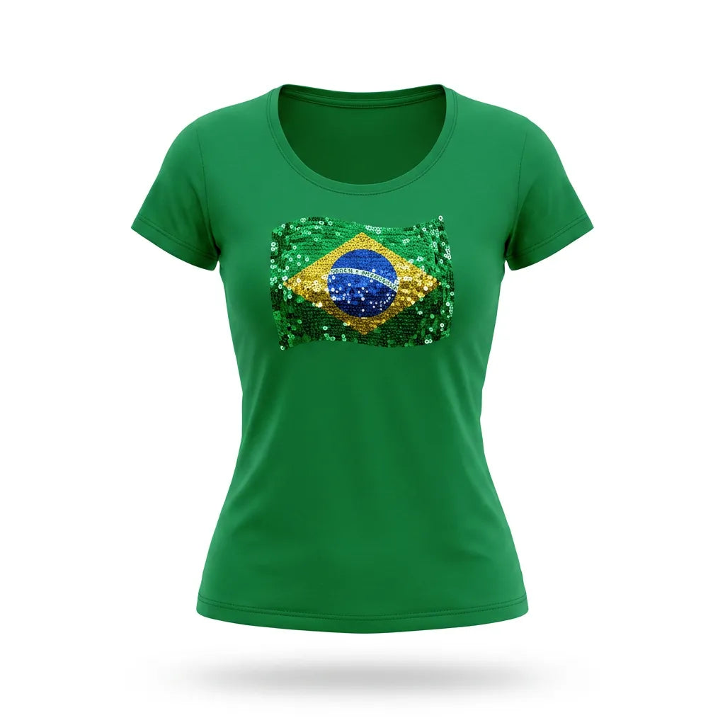 Blusinha t-shirt feminina brasil bandeira viscolycra verde — vista frontal — VAI DAR BRASIL Copa 2026