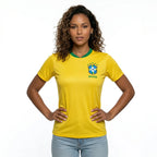 Camisa brasil bordada dry fit feminina amarela logo oficial regular — VAI DAR BRASIL Copa 2026