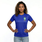 Camisa brasil bordada dry fit feminina azul logo oficial regular — VAI DAR BRASIL Copa 2026