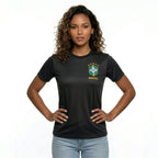 Camisa brasil bordada dry fit feminina preta logo oficial regular — VAI DAR BRASIL Copa 2026