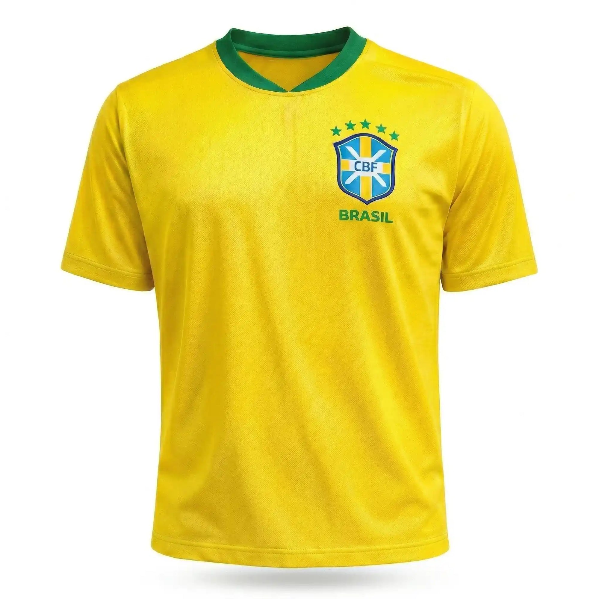 Torcedor usando camisa brasil bordada dry fit amarela masculina regular VAI DAR BRASIL — Copa 2026