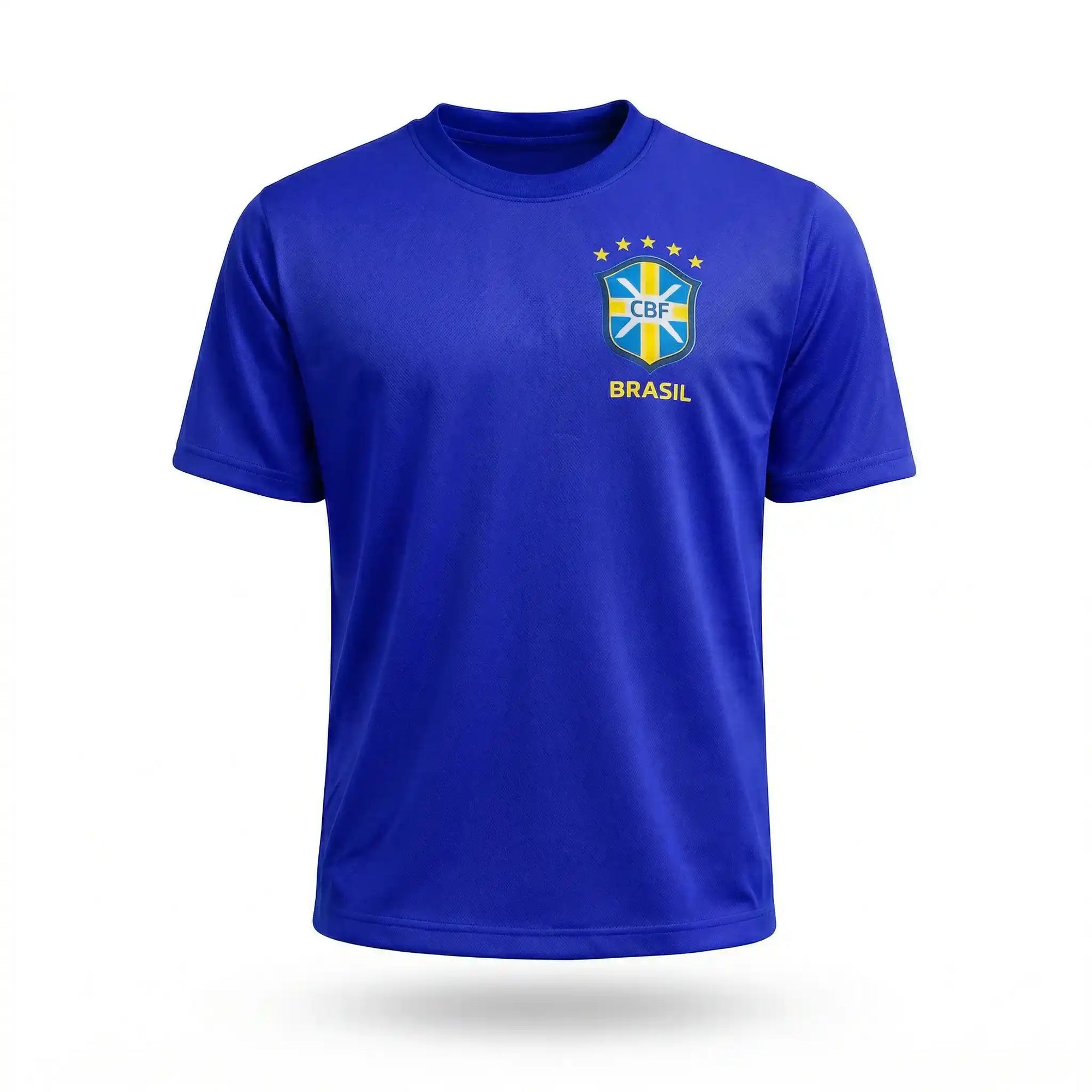 Torcedor usando camisa brasil bordada dry fit azul masculina regular VAI DAR BRASIL — Copa 2026