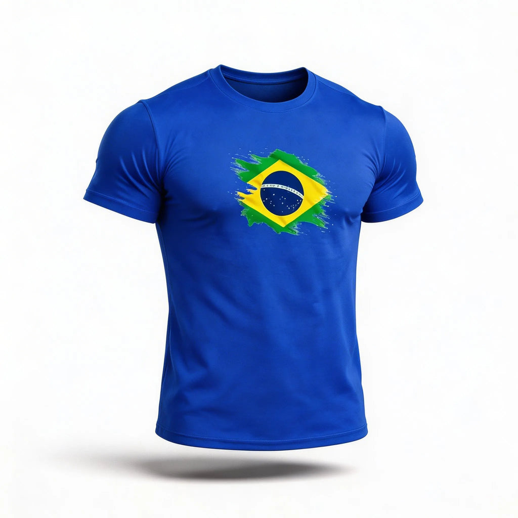 Camisa dry fit brasil slim azul bandeira estilizada treino academia masculino — VAI DAR BRASIL Copa 2026