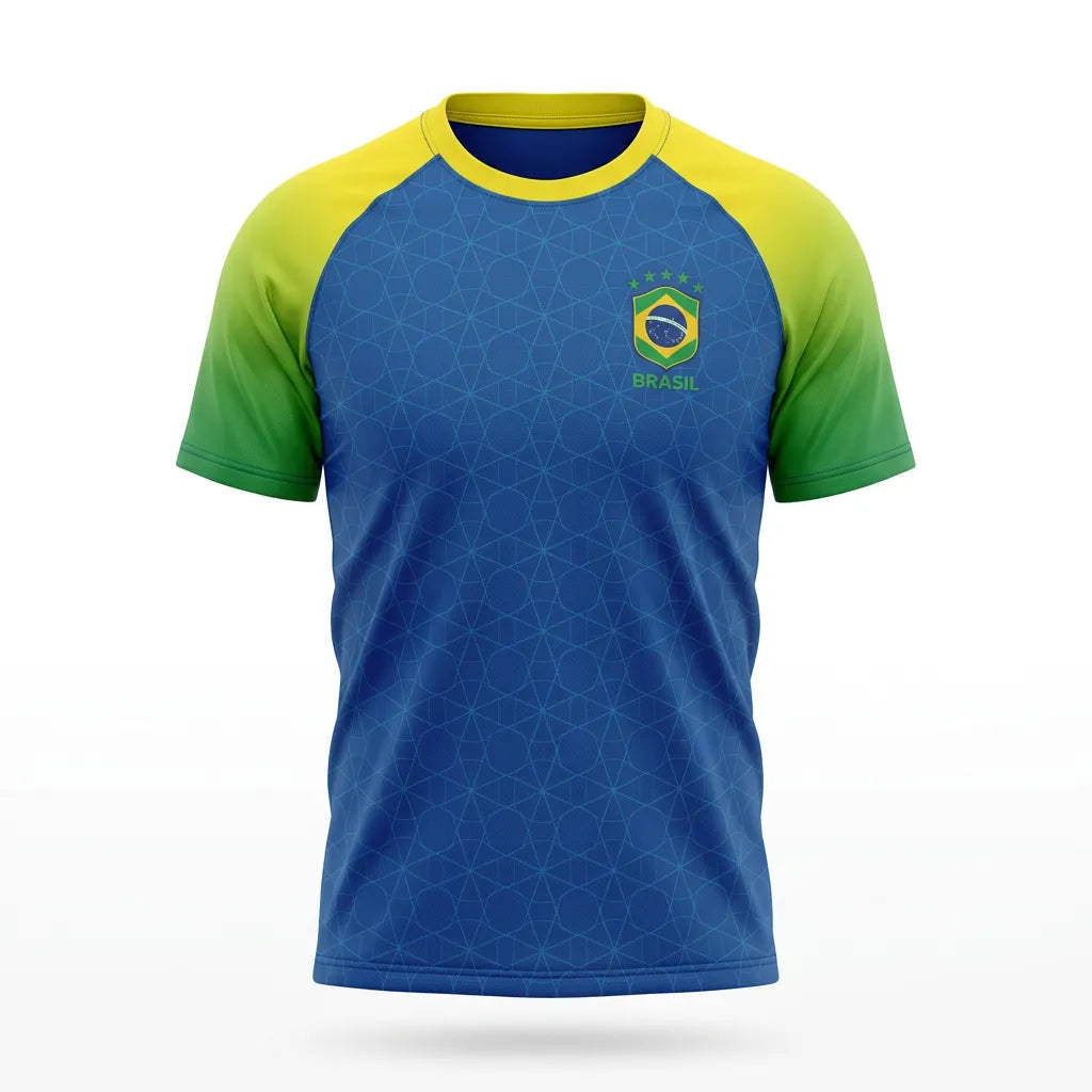 Camisa dry-fit masculina brasil bandeira verde amarelo azul proteção uv — vista frontal — VAI DAR BRASIL Copa 2026