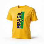 Camiseta brasil algodão feminino fit regular amarelo com bandeira estilizada frontal — VAI DAR BRASIL Copa 2026