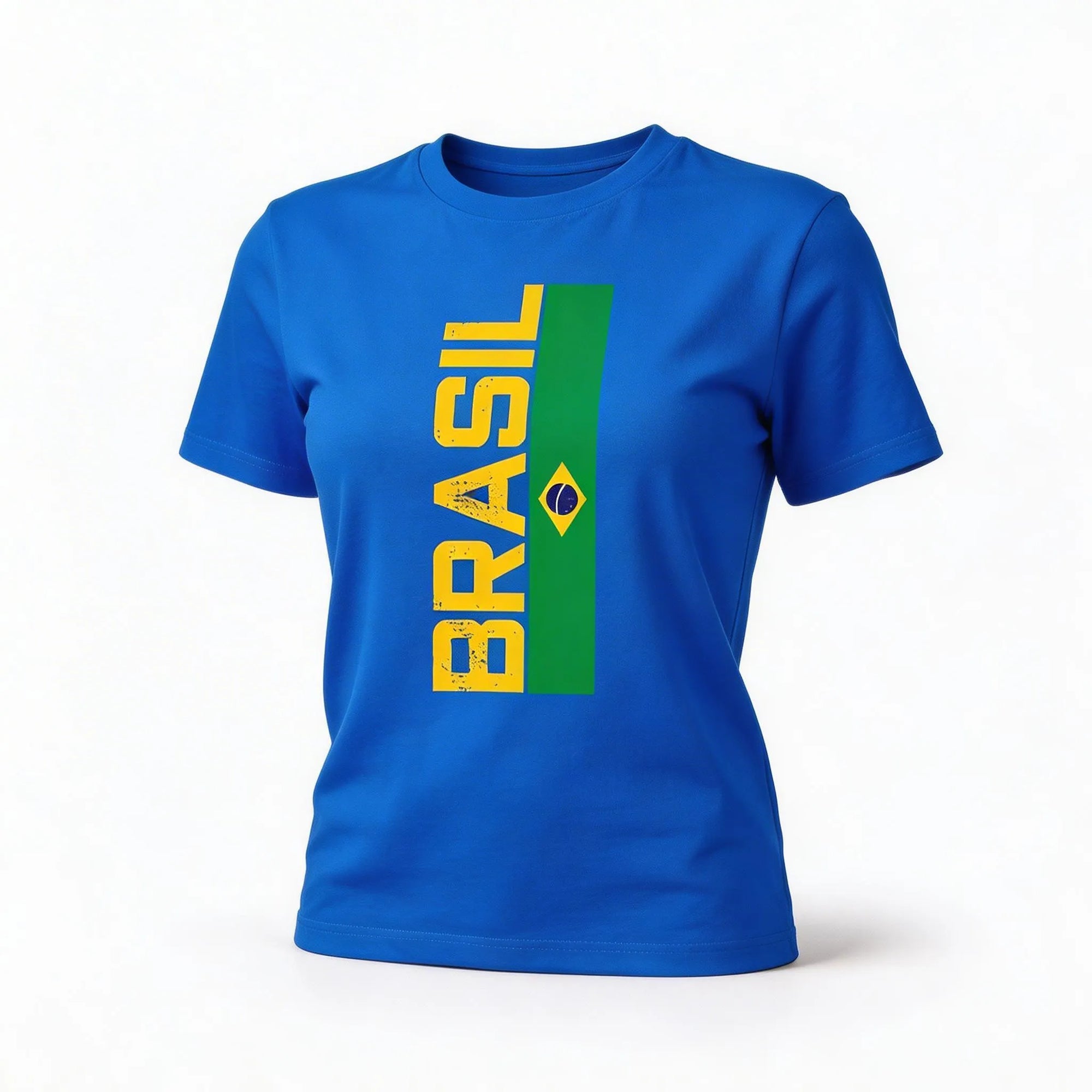 Camiseta brasil algodão feminino fit regular azul com bandeira estilizada frontal — VAI DAR BRASIL Copa 2026