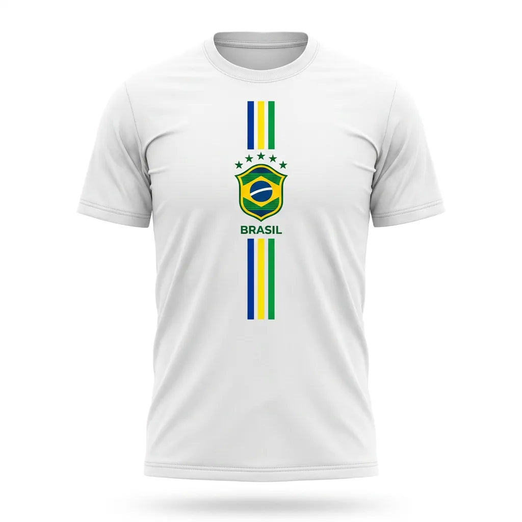 Camiseta brasil 3 riscos algodão premium branco — vista frontal — VAI DAR BRASIL Copa 2026