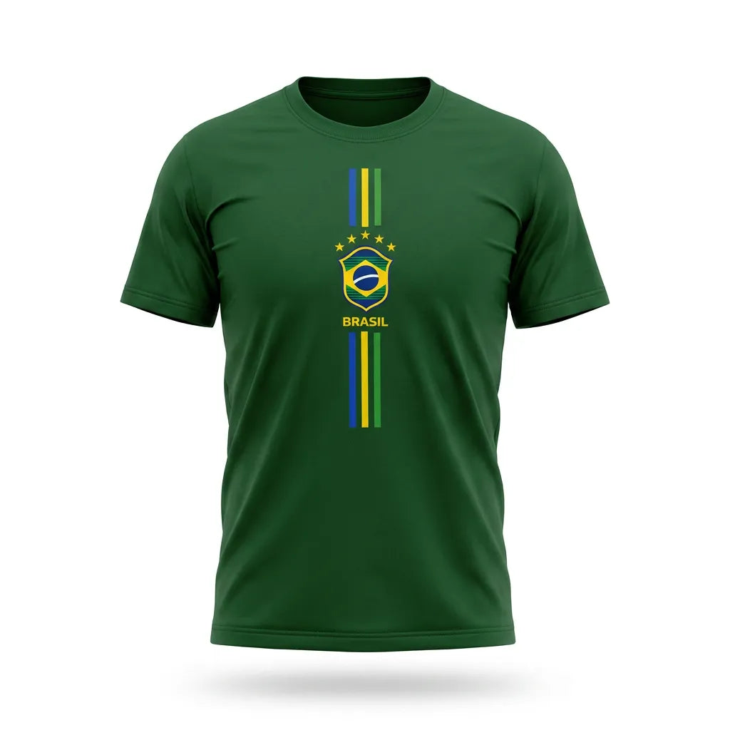 Camiseta brasil 3 riscos algodão premium verde — vista frontal — VAI DAR BRASIL Copa 2026