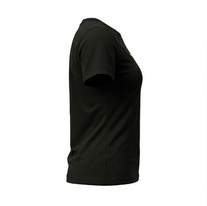 Vista lateral camiseta feminina brasil borboletas algodão preto premium VAI DAR BRASIL — Copa 2026