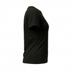 Vista lateral camiseta feminina brasil borboletas algodão preto premium VAI DAR BRASIL — Copa 2026