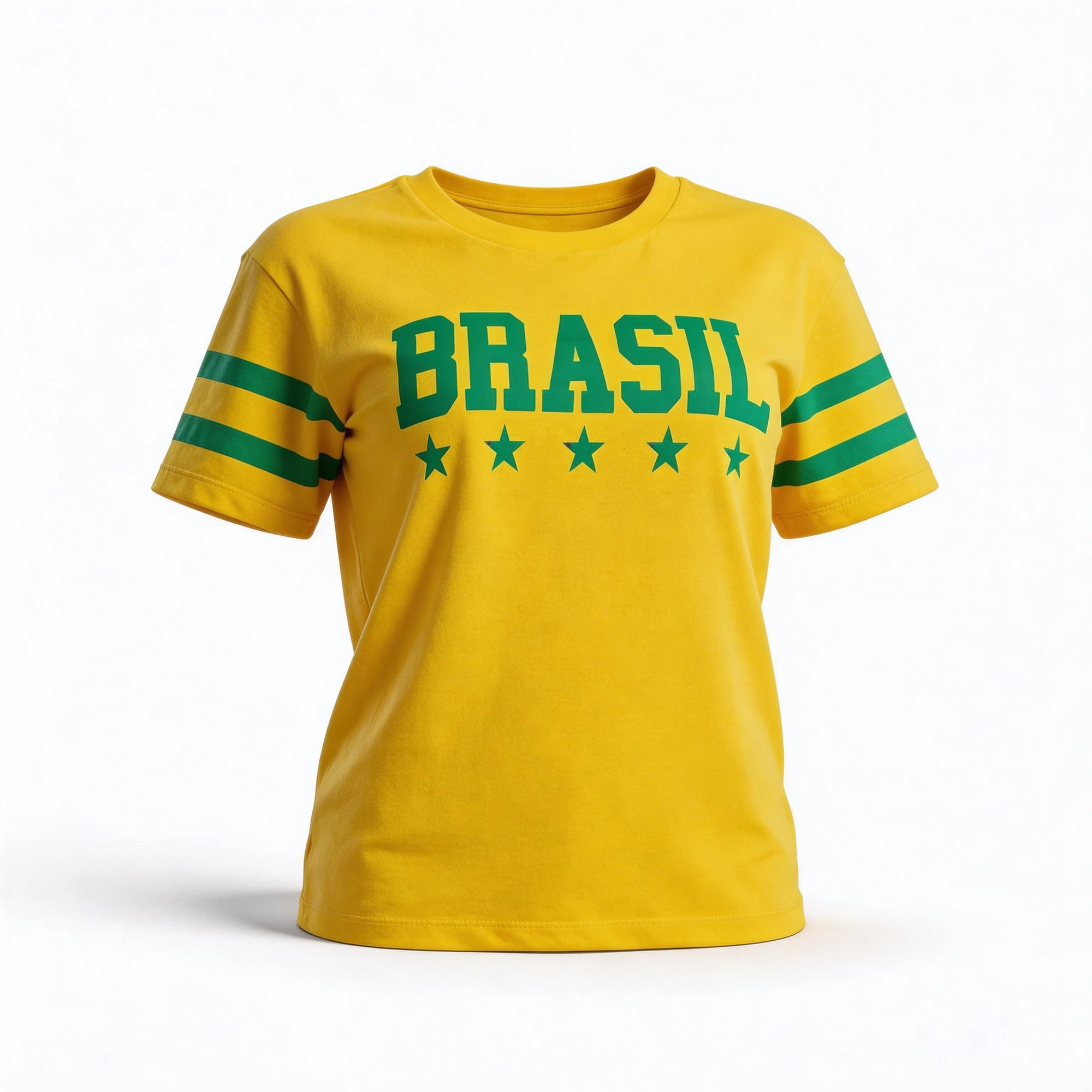 Camiseta brasil feminino fit regular amarela com BRASIL estampado na frente — VAI DAR BRASIL Copa 2026