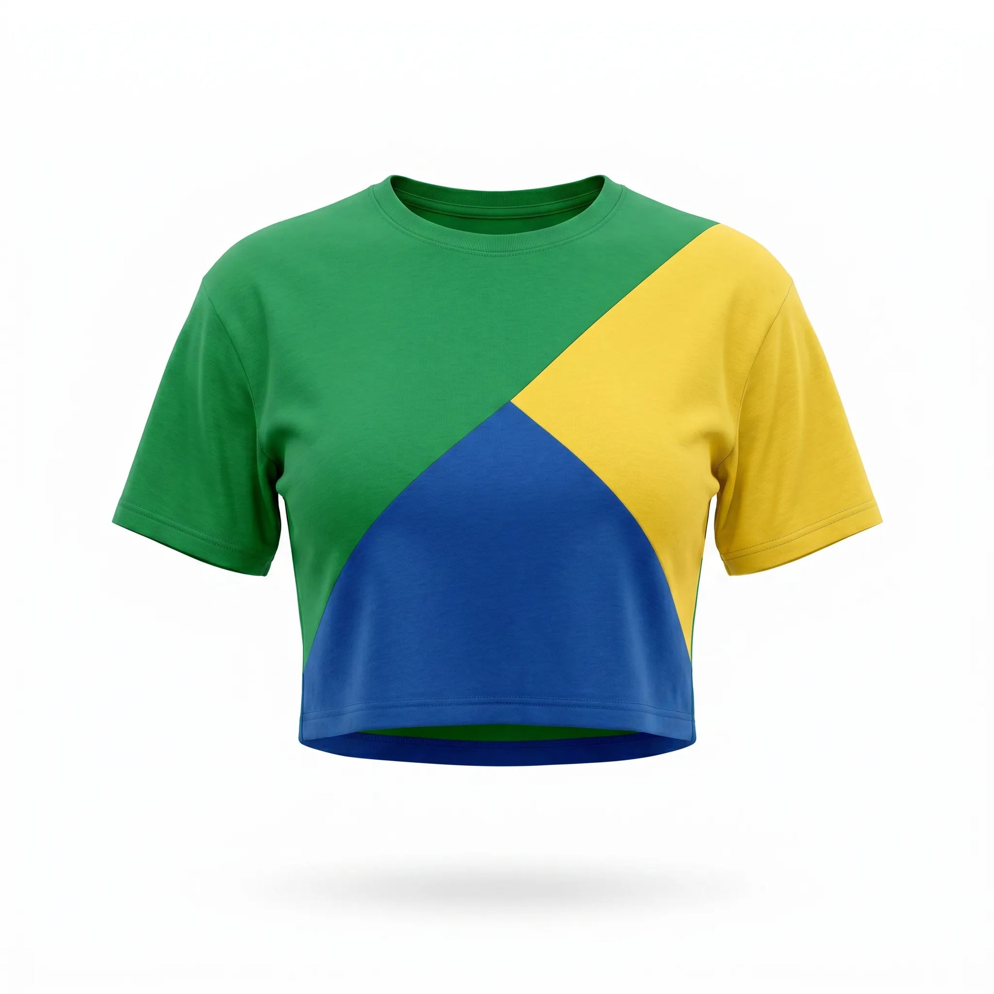 Camiseta cropped feminina oversized verde amarelo estampa bandeira do Brasil — vista frontal — VAI DAR BRASIL Copa 2026