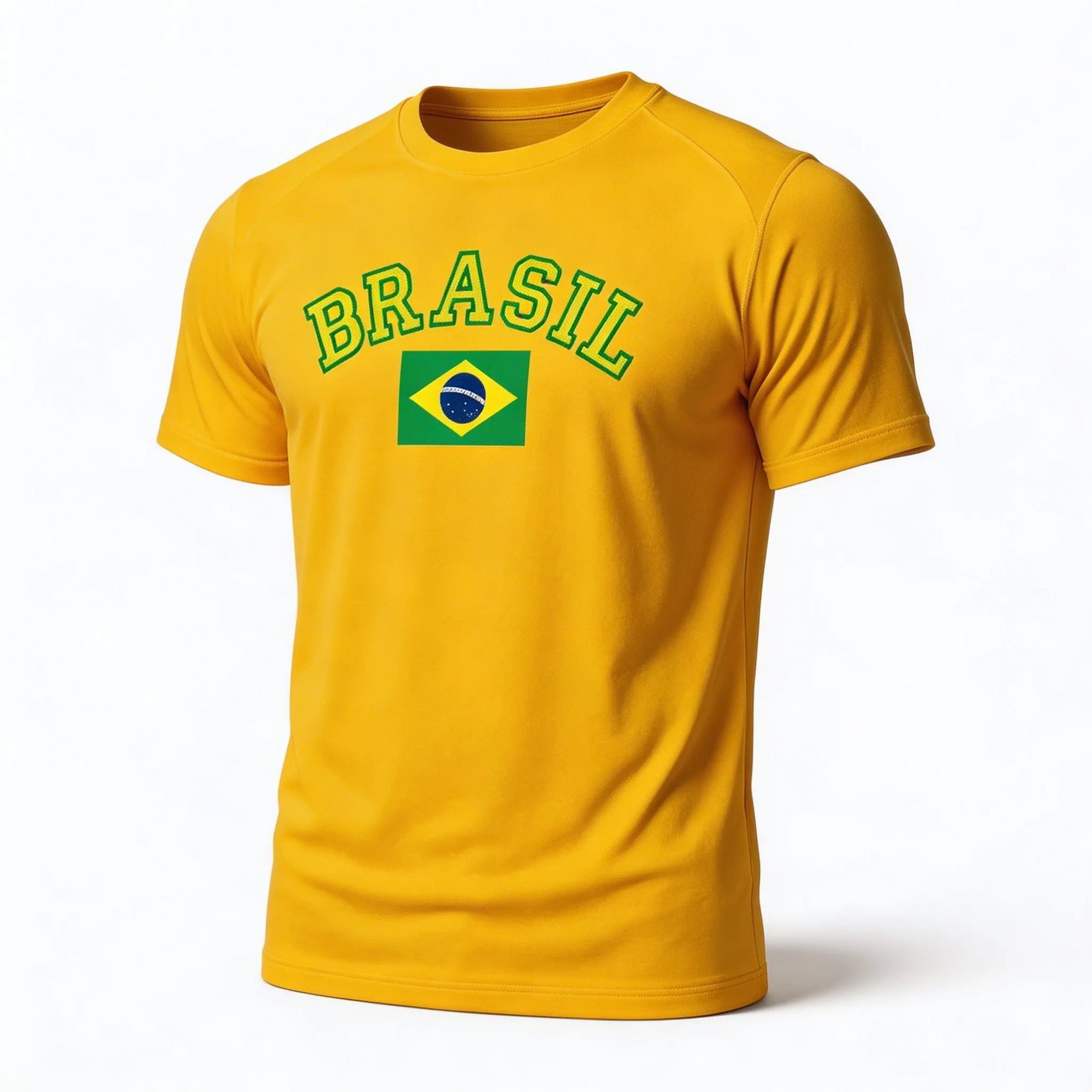 Camiseta dry fit brasil torcida regular amarela bandeira estilizada masculino — VAI DAR BRASIL Copa 2026
