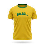 Camiseta dry-fit premium masculina brasil BRASIL amarelo — vista frontal — VAI DAR BRASIL Copa 2026