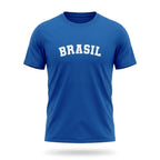 Camiseta dry-fit premium masculina brasil BRASIL azul — vista frontal — VAI DAR BRASIL Copa 2026