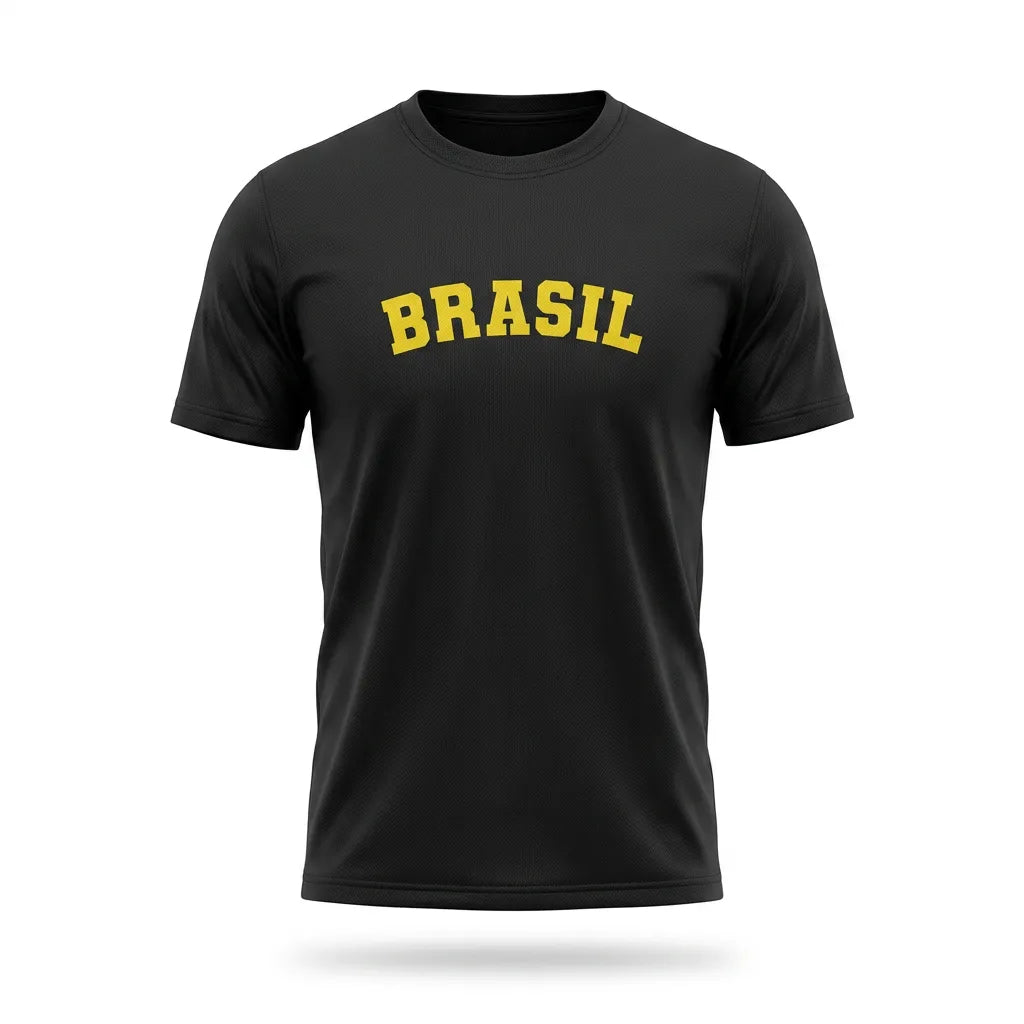 Camiseta dry-fit premium masculina brasil BRASIL preto — vista frontal — VAI DAR BRASIL Copa 2026