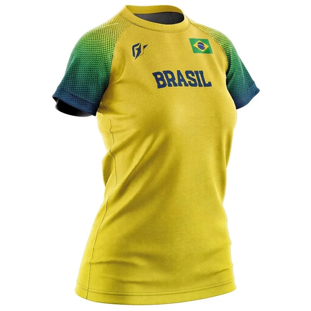 Camiseta Feminina Brasil ✦ Bandeira Dry-fit UV Copa | VAI DAR BRASIL