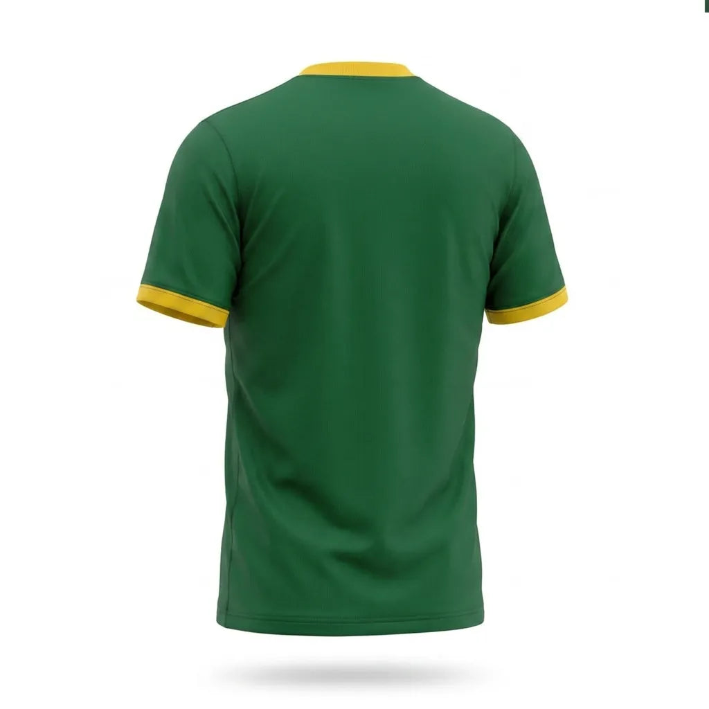 Vista traseira camiseta masculina brasil faixa streetwear algodão verde azul amarelo — fit regular Copa 2026 VAI DAR BRASIL