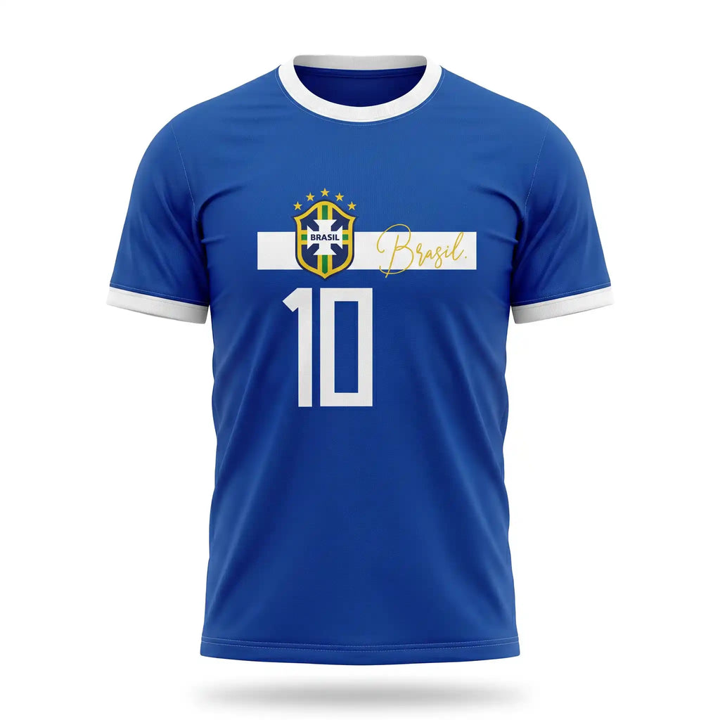 Camiseta masculina brasil faixa streetwear azul brasão BRASIL frontal — vista frente — VAI DAR BRASIL Copa 2026