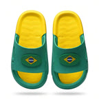 Chinelo slide nuvem infantil brasil microexpandido verde amarelo bandeira — vista frontal — VAI DAR BRASIL Copa 2026