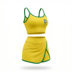 Conjunto academia top cropped short saia cbf brasil suplex slim amarelo feminino — VAI DAR BRASIL Copa 2026