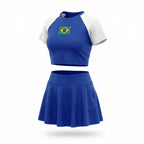 Conjunto brasil cropped manga short saia suplex slim azul bandeira feminino — VAI DAR BRASIL Copa 2026