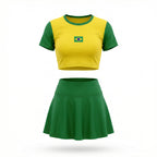 Conjunto brasil cropped manga short saia suplex slim amarela bandeira feminino — VAI DAR BRASIL Copa 2026