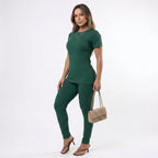 Conjunto Feminino Canelado Blusa e Calça com Fenda Lateral Premium