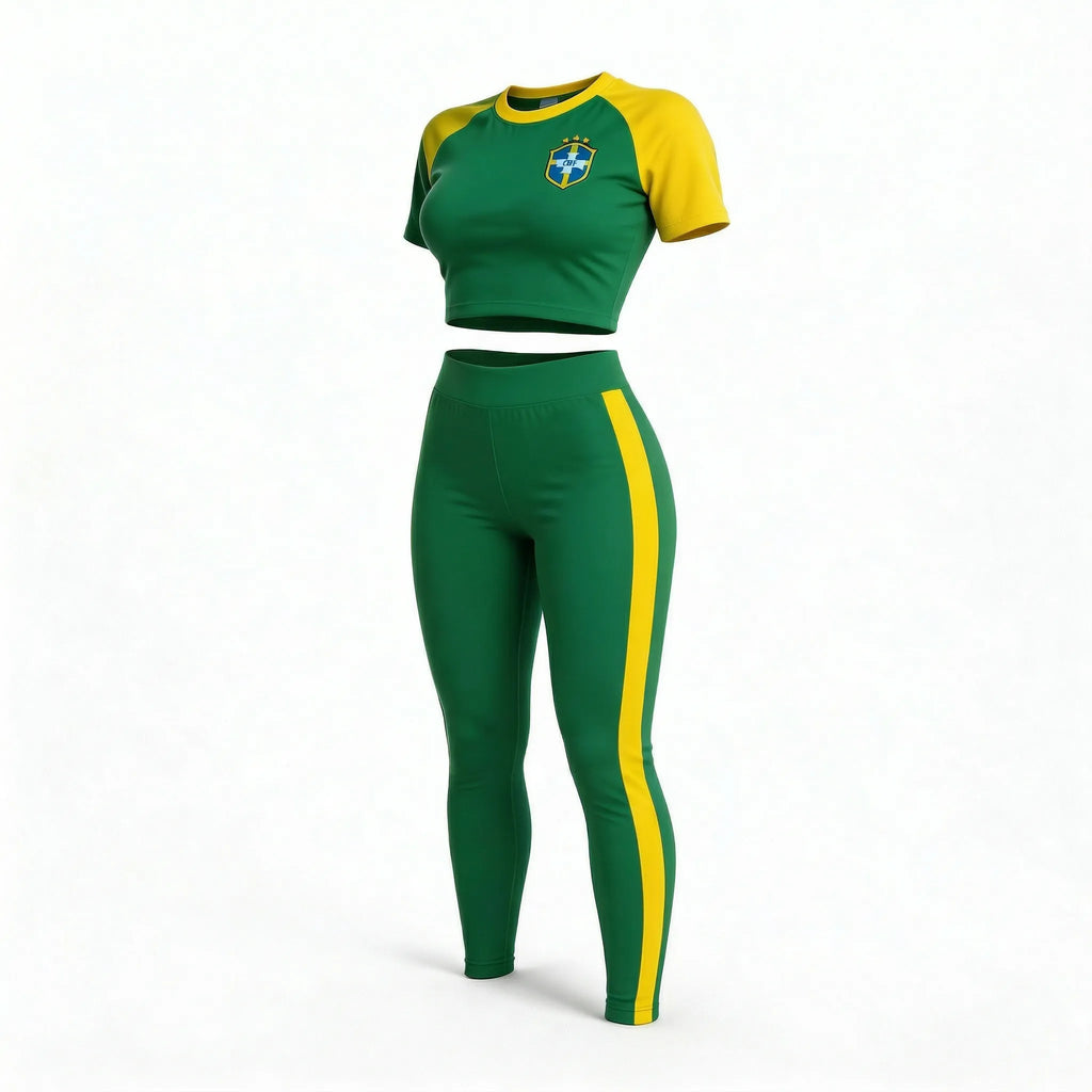 Conjunto Feminino Cropped Manga Curta + Calça CBF Copa 2026 | VAI DAR BRASIL