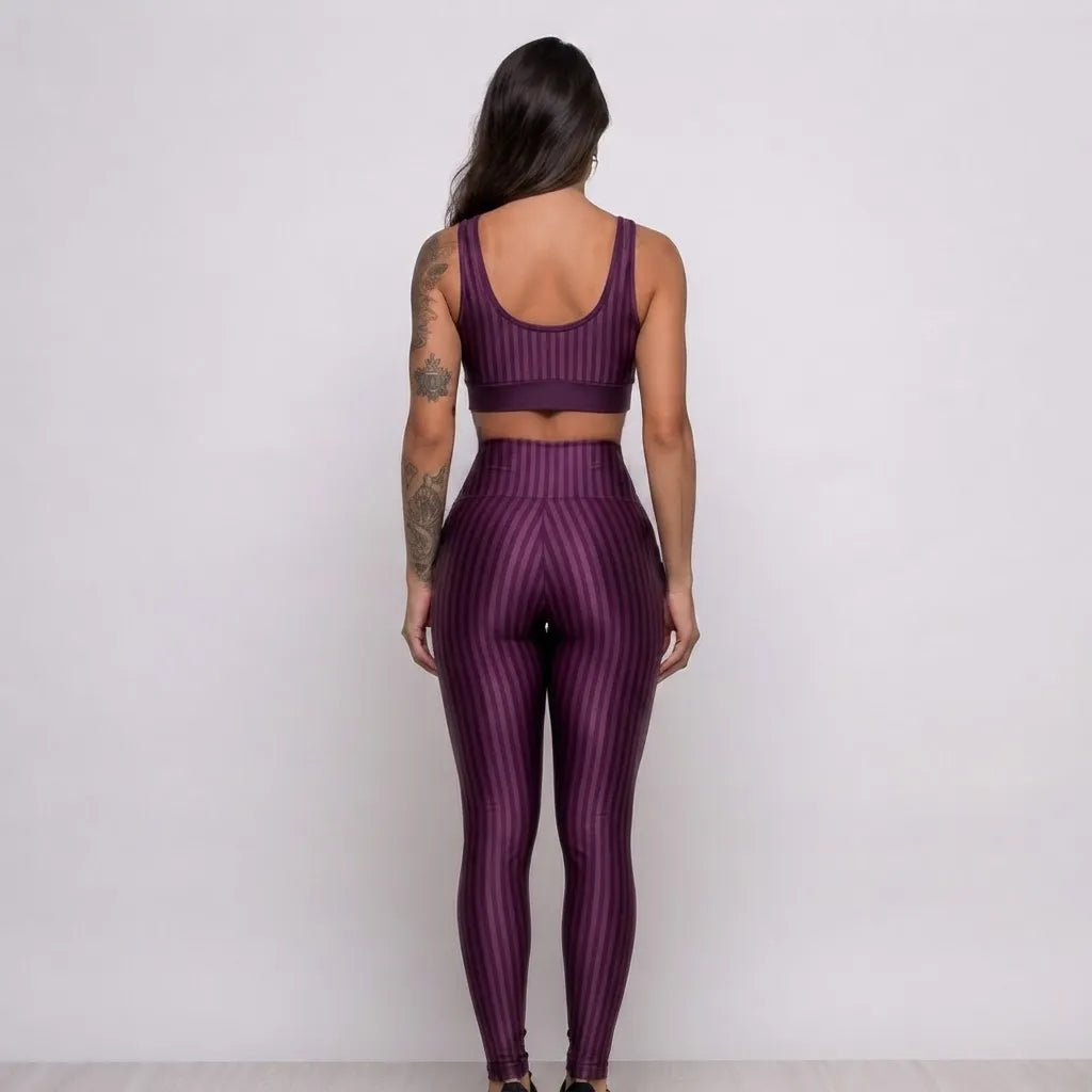 Conjunto Fitness Feminino Top Bojo Removível e Calça Legging Cós Alto