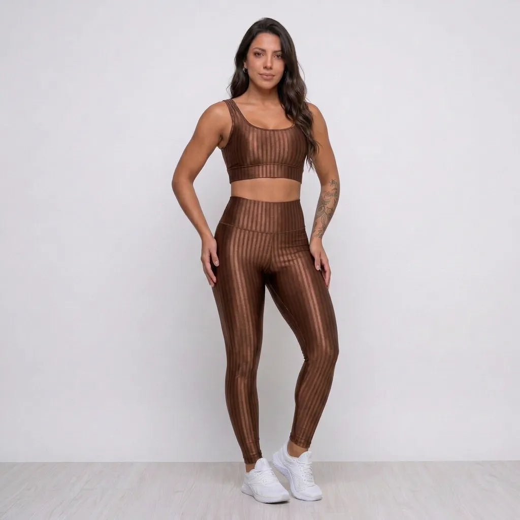 Conjunto Fitness Feminino Top Bojo Removível e Calça Legging Cós Alto