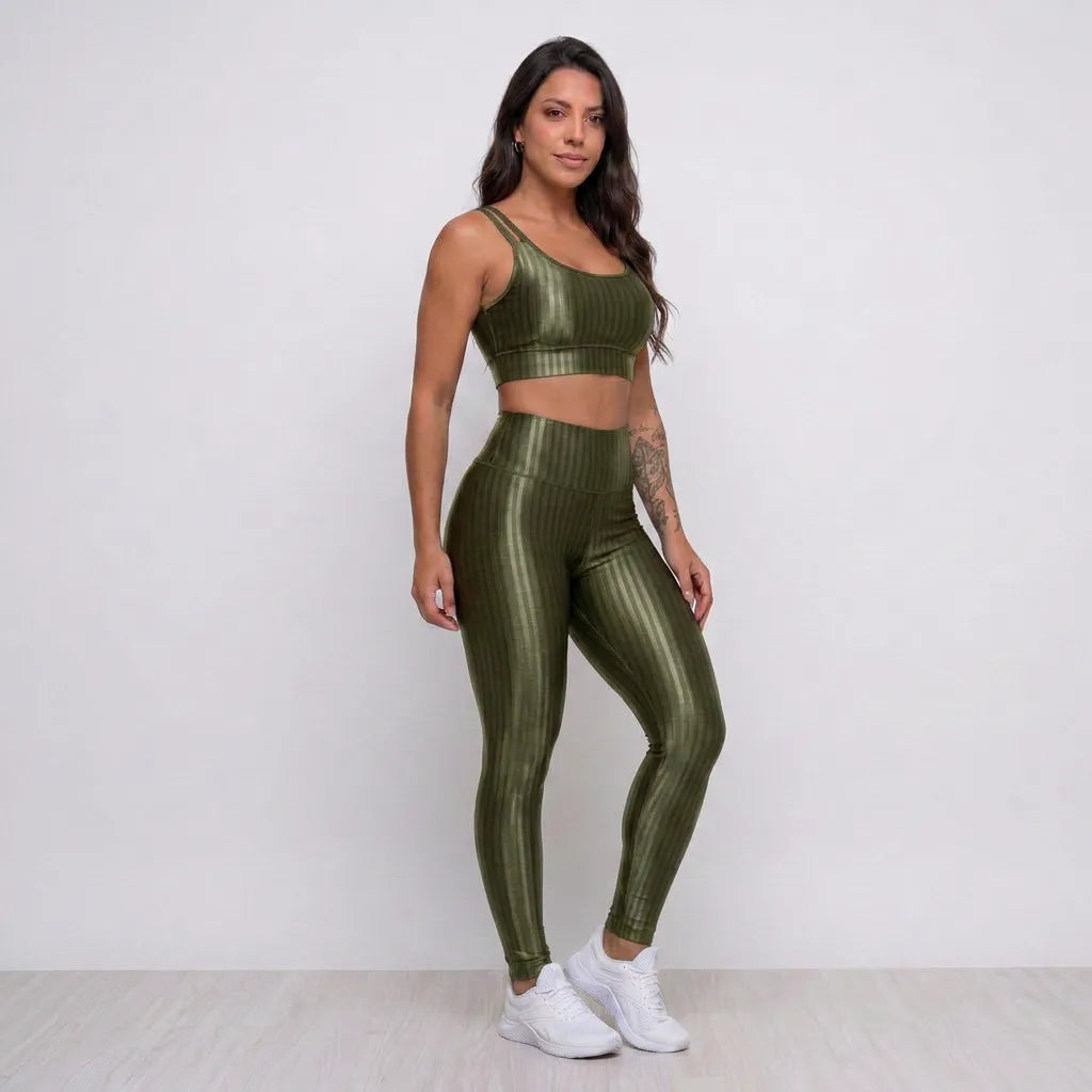 Conjunto Fitness Feminino Top Bojo Removível e Calça Legging Cós Alto