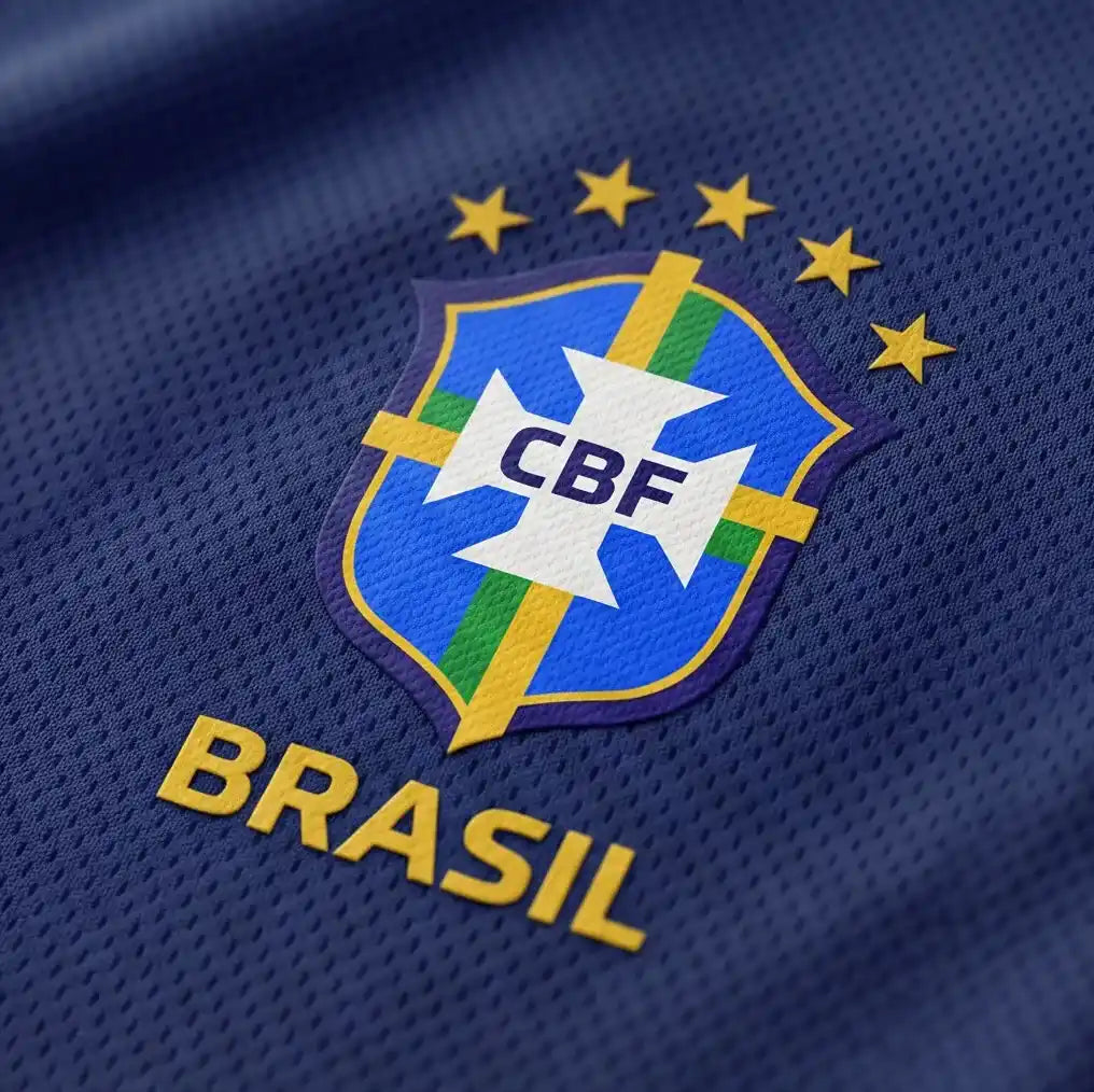 Vista detalhe do conjunto infantil feminino brasil blusa short algodão poliéster azul marinho — VAI DAR BRASIL Copa 2026