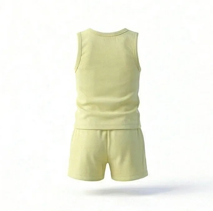Vista traseira conjunto infantil brasil camiseta short algodão amarelo VAI DAR BRASIL — Copa 2026