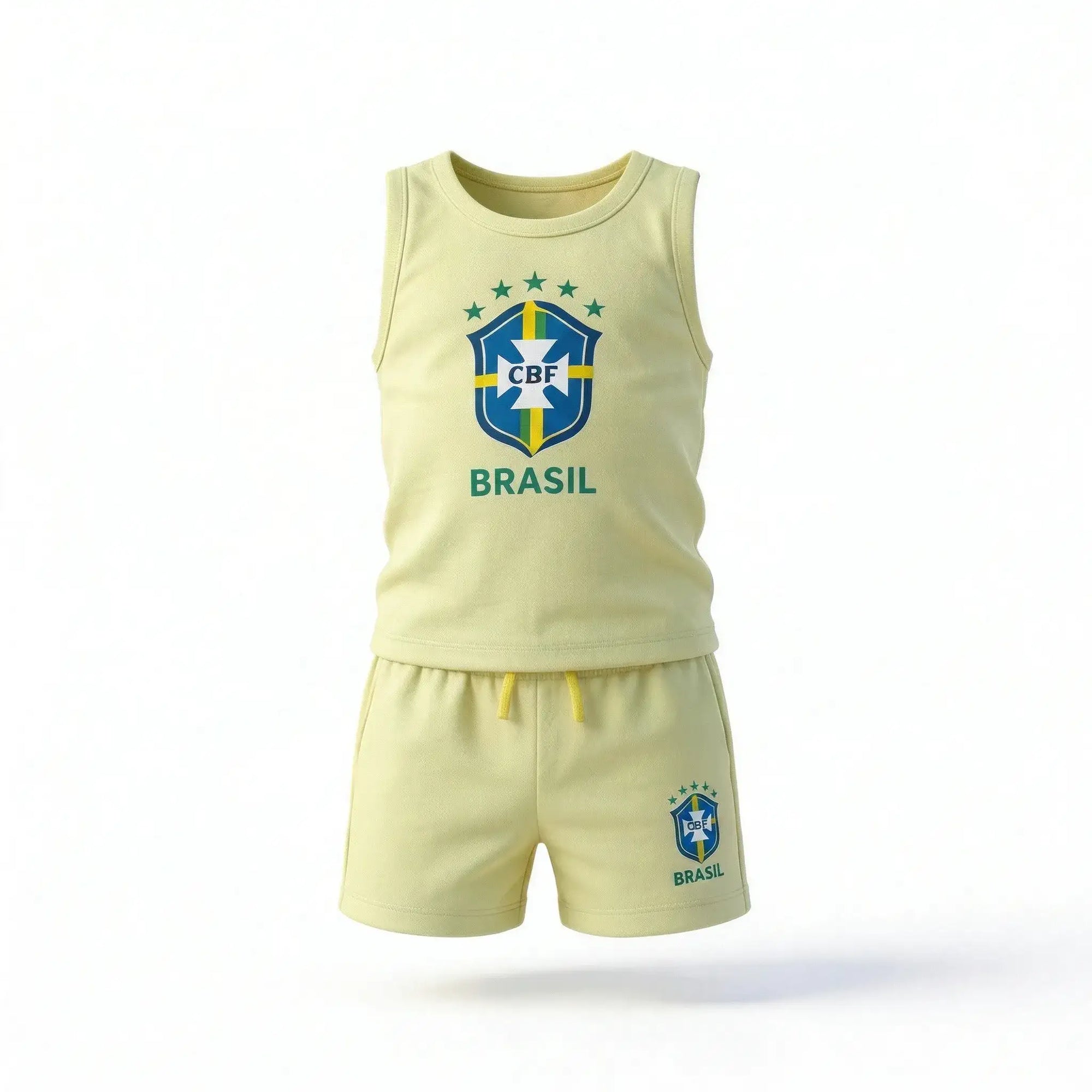 Conjunto infantil brasil camiseta short algodão premium amarela logo seleção — VAI DAR BRASIL Copa 2026