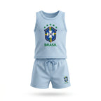Conjunto infantil brasil camiseta short algodão premium azul logo seleção — VAI DAR BRASIL Copa 2026