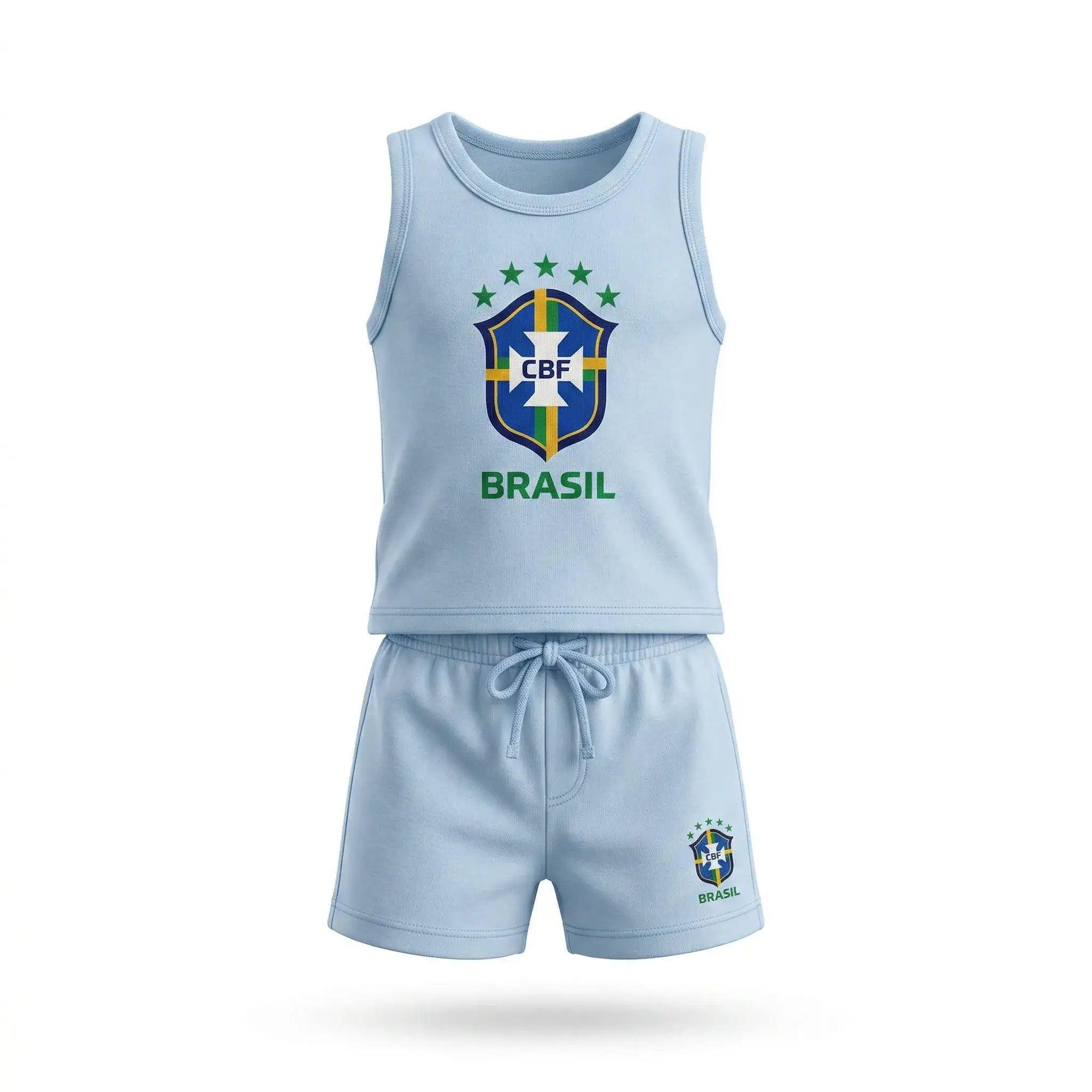 Conjunto infantil brasil camiseta short algodão premium azul logo seleção — VAI DAR BRASIL Copa 2026