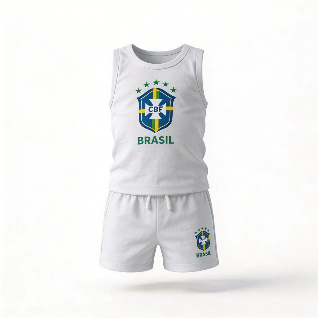 Conjunto infantil brasil camiseta short algodão premium branco logo seleção — VAI DAR BRASIL Copa 2026
